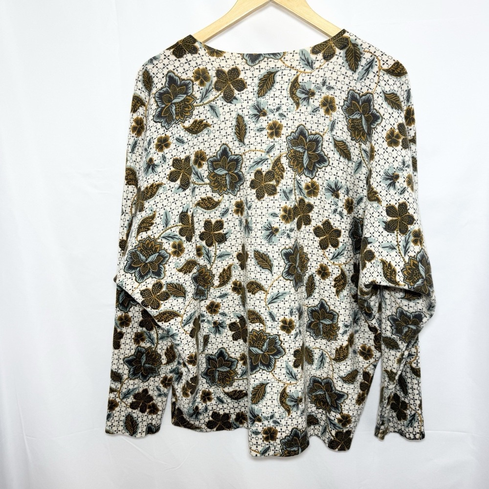 GARNET HILL Cashmere Floral V Neck Sweater XL Pullover Dolman Knit Boho Cottage - Picture 3 of 10